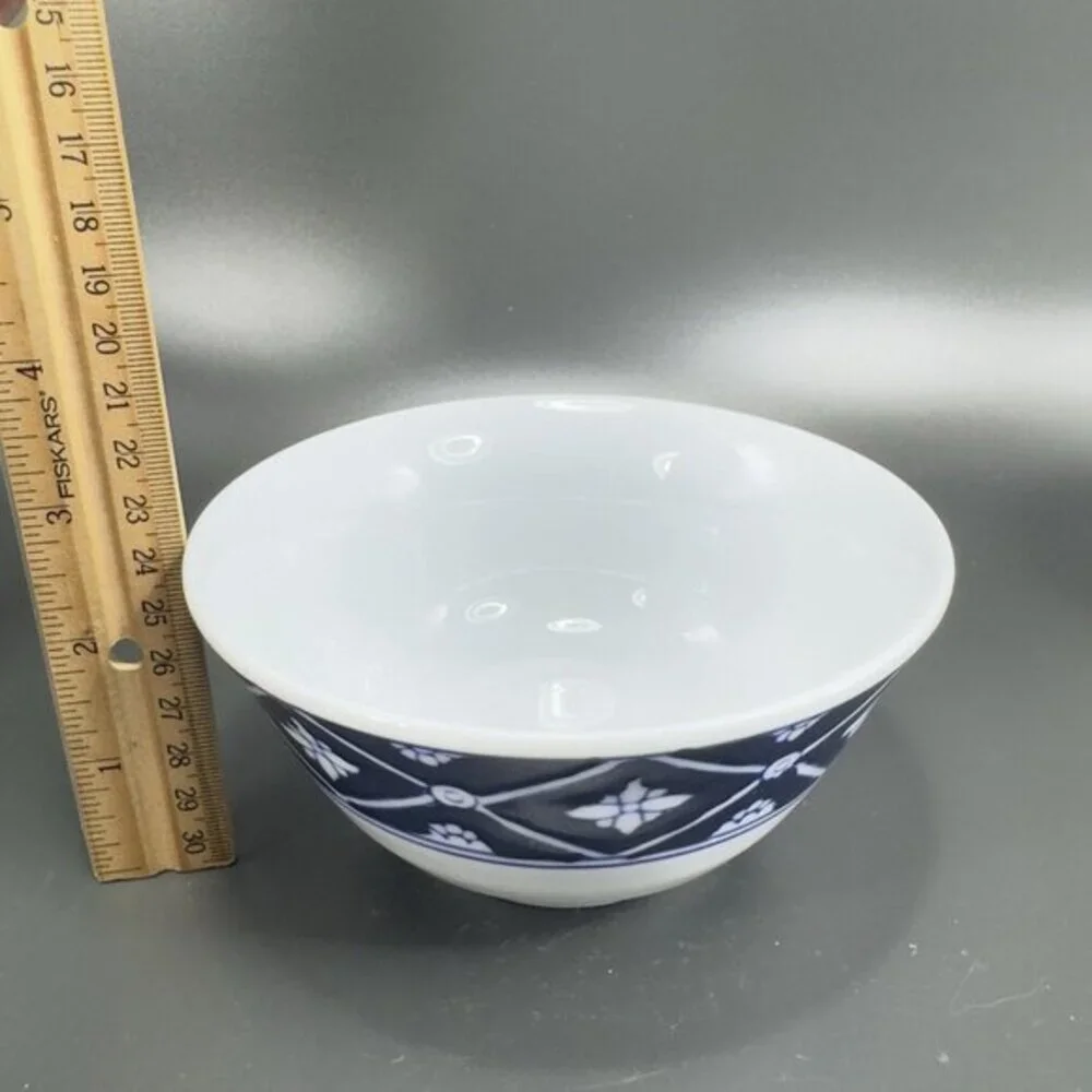 Pier 1 Porcelain Stoneware Deep Dish Bowl‎ Set 4 Blue White Floral Pattern 5inch